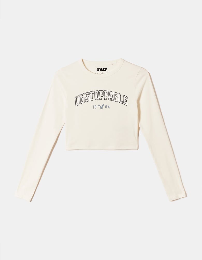 Cropped Printed T-shirt | Off White