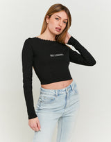 Printed T-shirt with Open Back | Black
