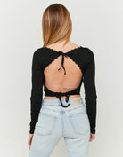 Printed T-shirt with Open Back | Black
