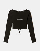 Printed T-shirt with Open Back | Black