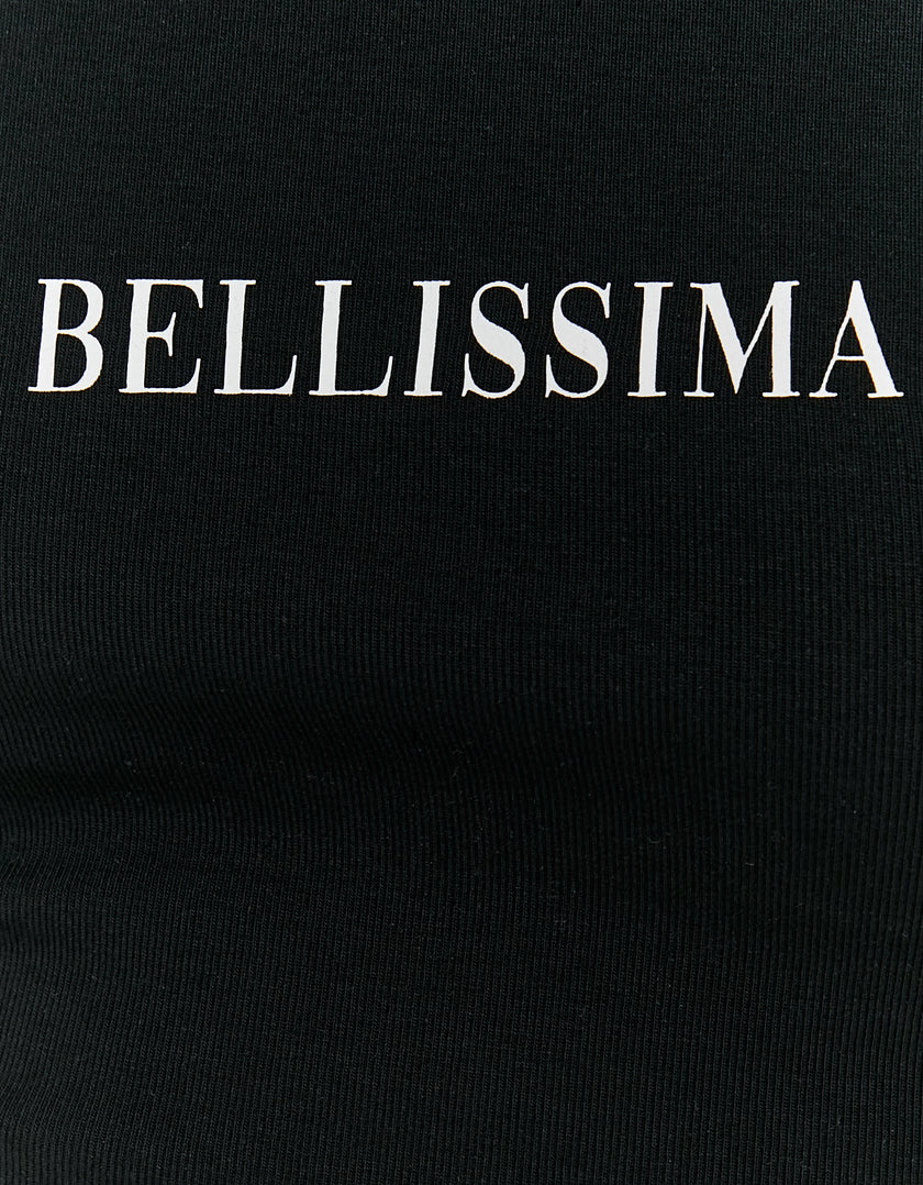 Printed T-shirt with Open Back | Black