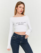 Printed T-shirt with Open Back | White