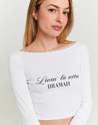 Printed T-shirt with Open Back | White
