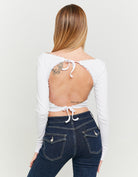 Printed T-shirt with Open Back | White
