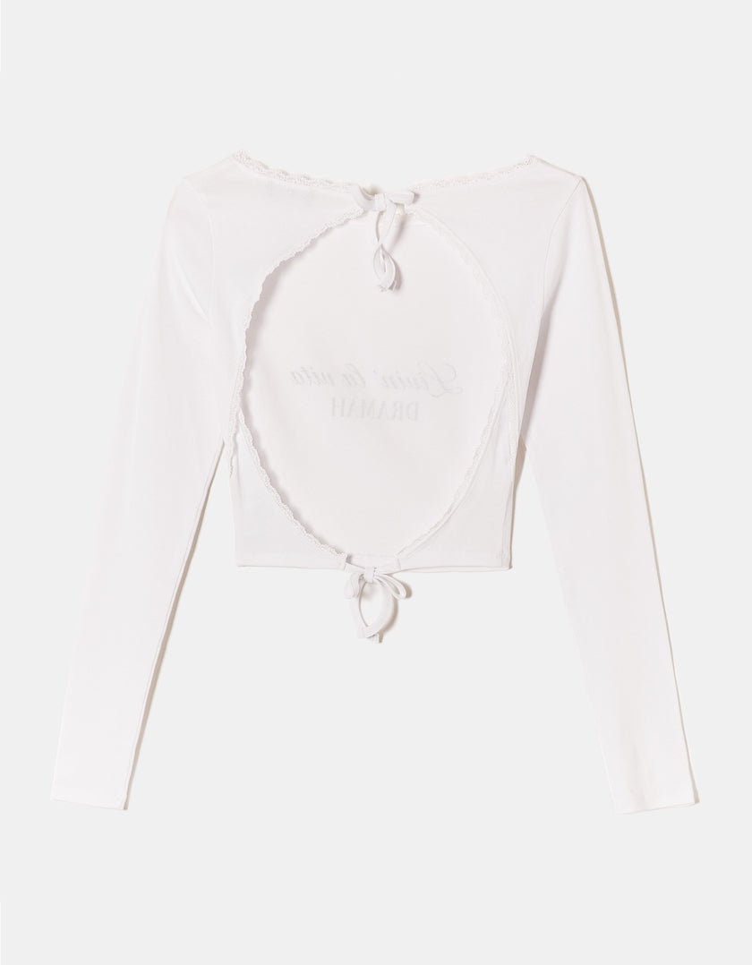 Printed T-shirt with Open Back | White