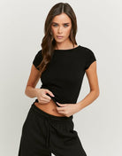 Boat Neck Basic T-Shirt | Black