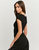 Boat Neck Basic T-Shirt | Black