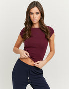 Boat Neck Basic T-Shirt | Bordeau