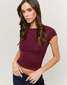 Boat Neck Basic T-Shirt | Bordeau