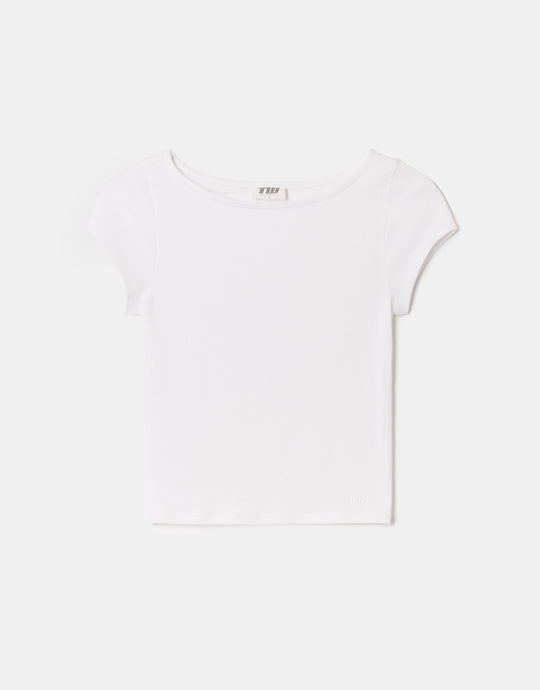 Boat Neck Basic T-Shirt | White