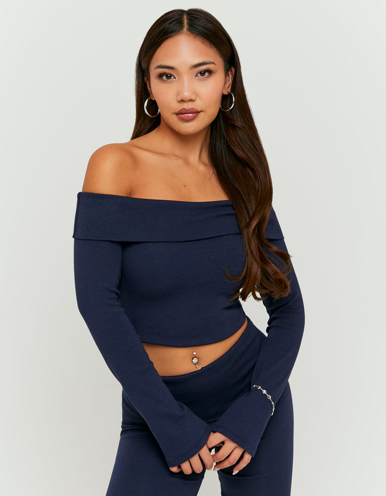 Off Shoulder T-Shirt | Navy