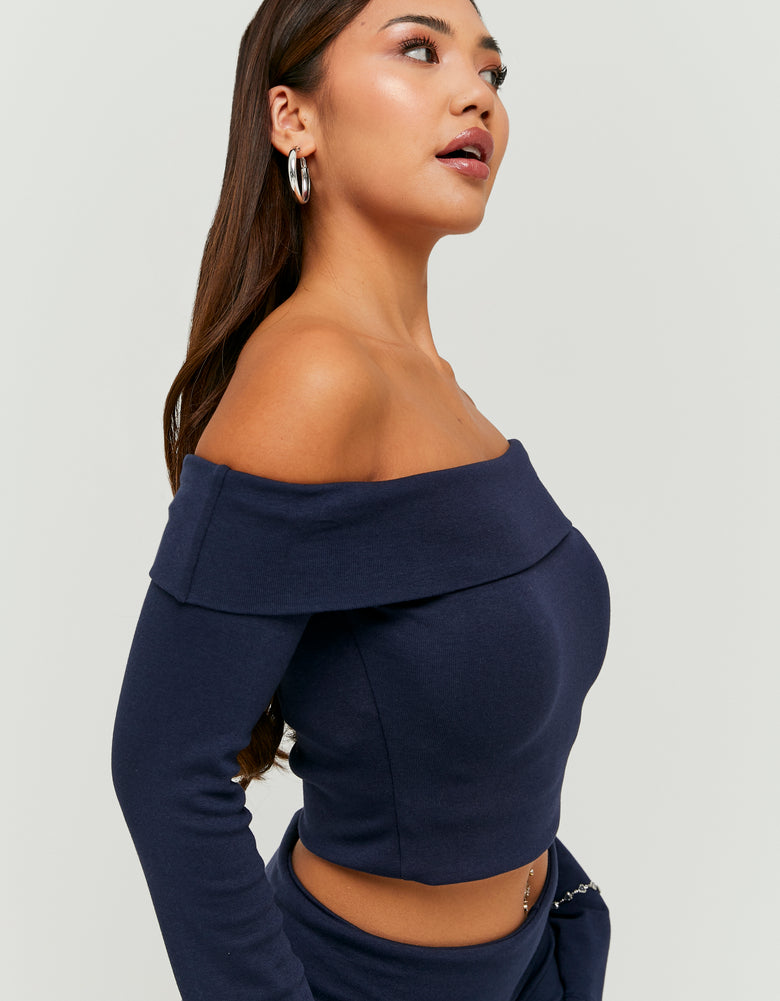 Off Shoulder T-Shirt | Navy