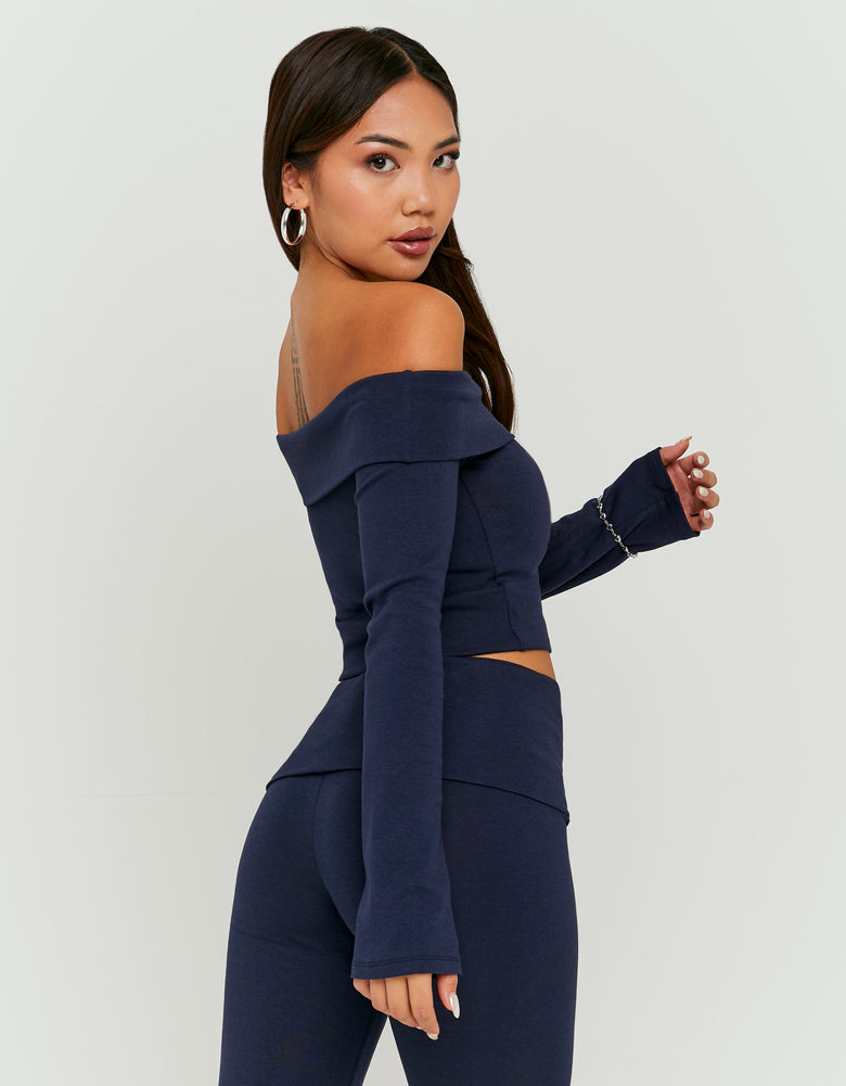Off Shoulder T-Shirt | Navy
