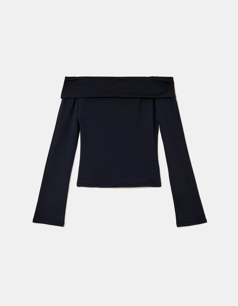 Off Shoulder T-Shirt | Navy
