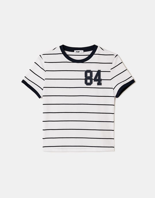 Printed T-Shirt | White-Navy