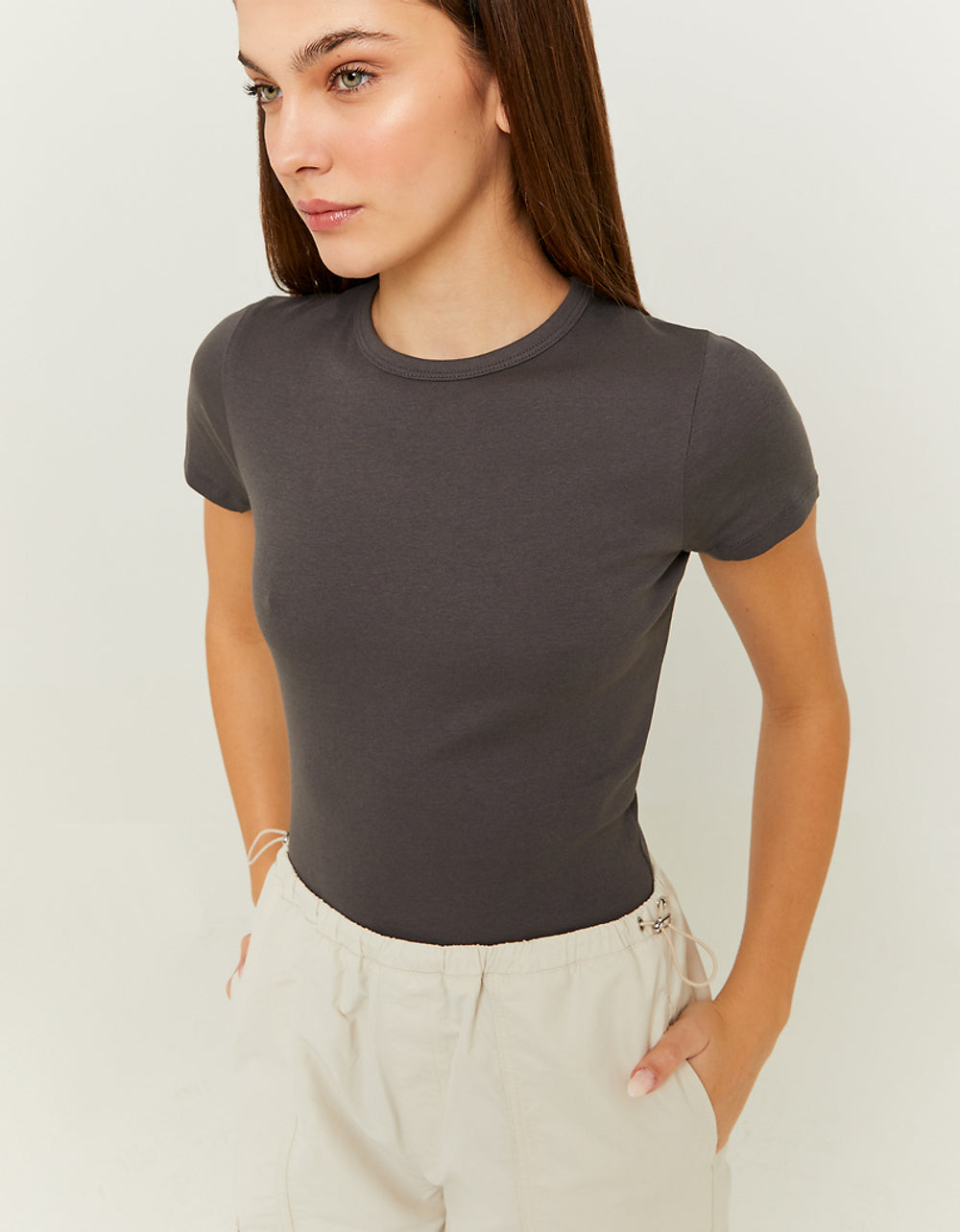 Ribbed Basic T-shirt Short Sleeves | Dark Grey