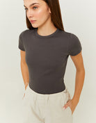 Ribbed Basic T-shirt Short Sleeves | Dark Grey