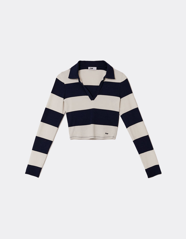 Polo T-Shirt Long Sleeves | Blue-White