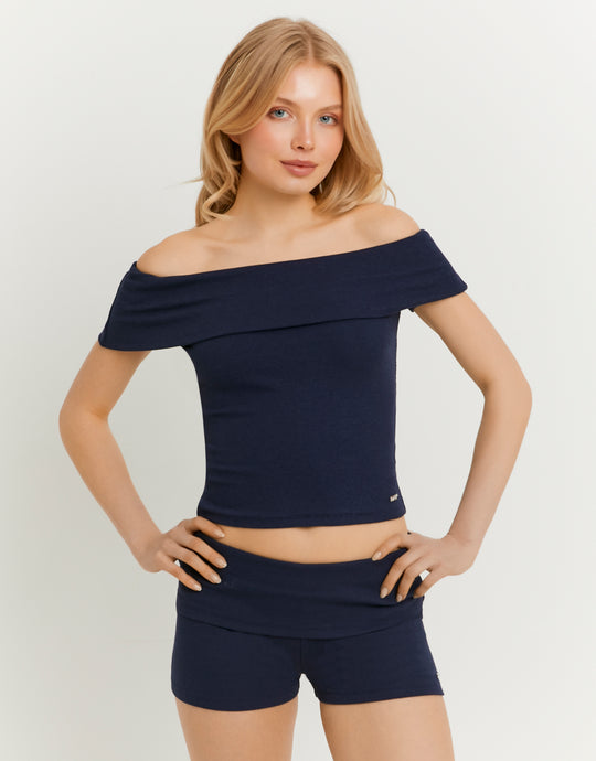 Boat neck Basic T-shirt | Navy