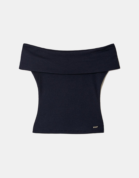 Boat neck Basic T-shirt | Navy