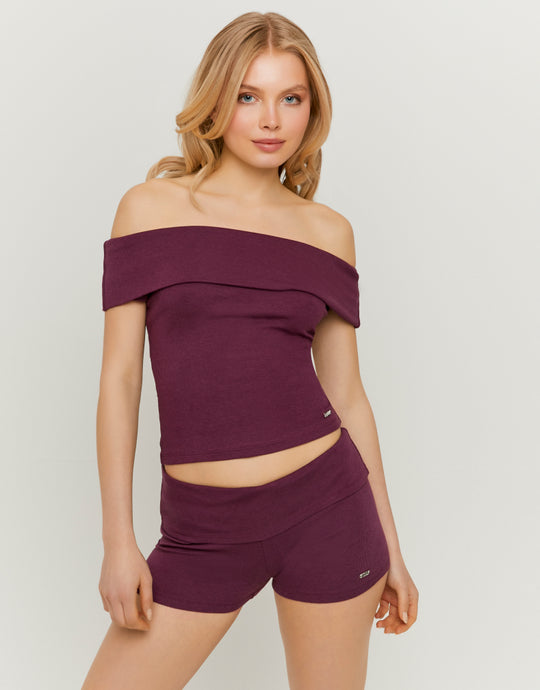 Boat neck Basic T-shirt | Bordeau