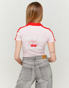 Printed T-shirt with Polo Neck | Pink