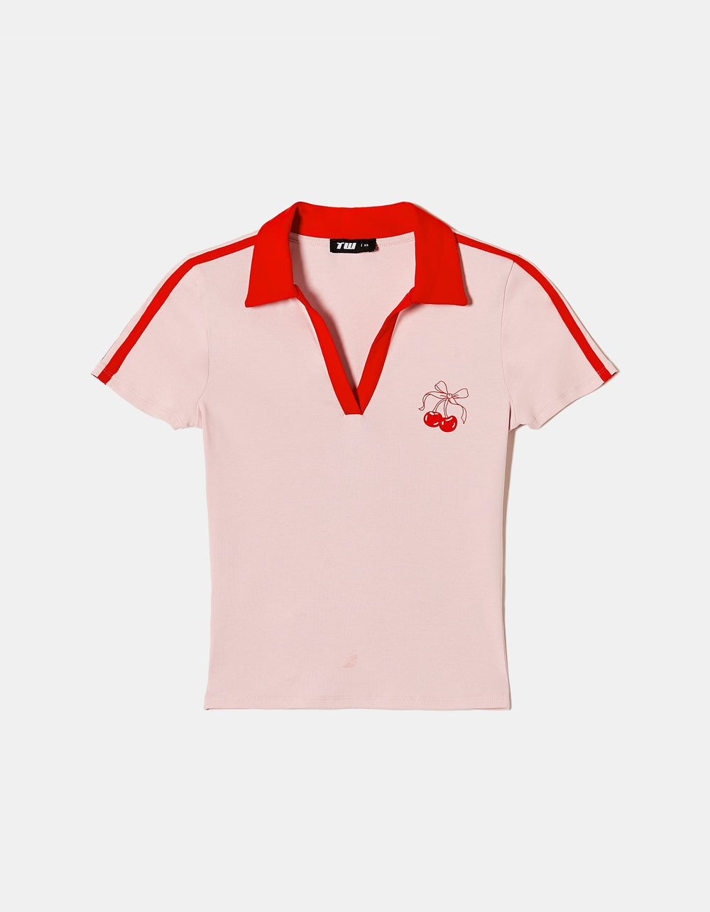 Printed T-shirt with Polo Neck | Pink