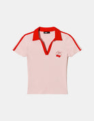 Printed T-shirt with Polo Neck | Pink