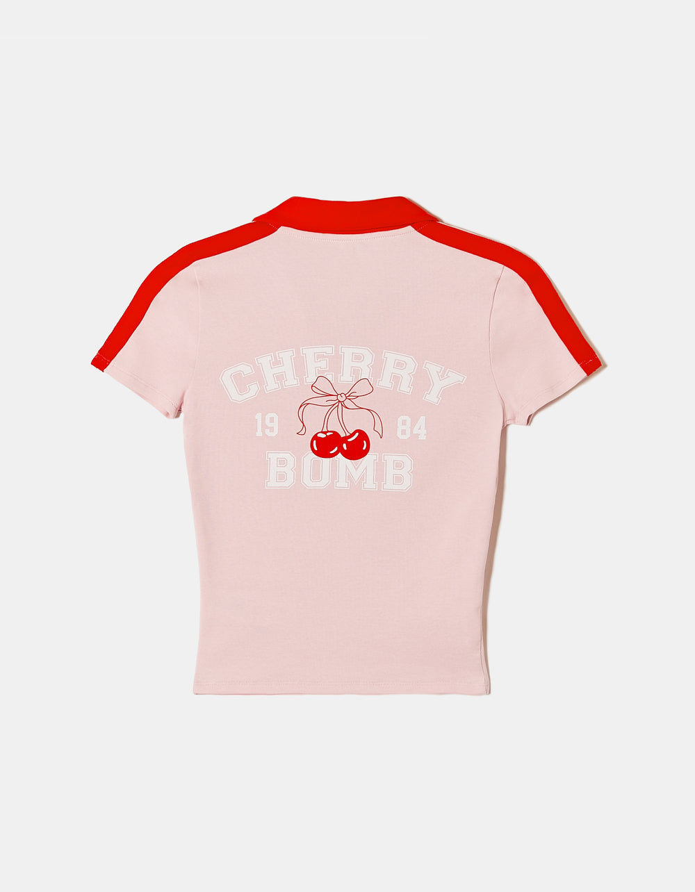 Printed T-shirt with Polo Neck | Pink