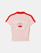Printed T-shirt with Polo Neck | Pink