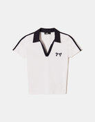 Printed T-shirt with Polo Neck | White-Navy