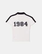 Printed T-shirt with Polo Neck | White-Navy
