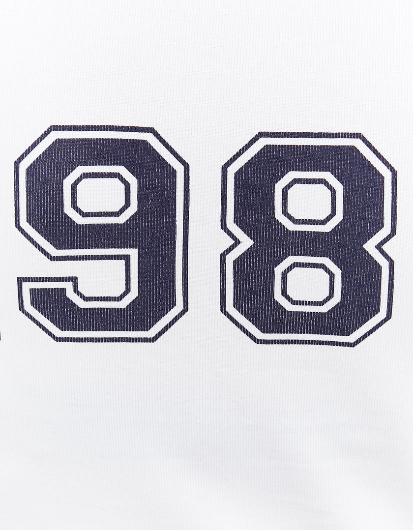 Printed T-shirt with Polo Neck | White-Navy