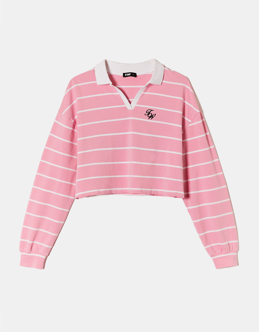 Polo Neck T-shirt with Print | Striped