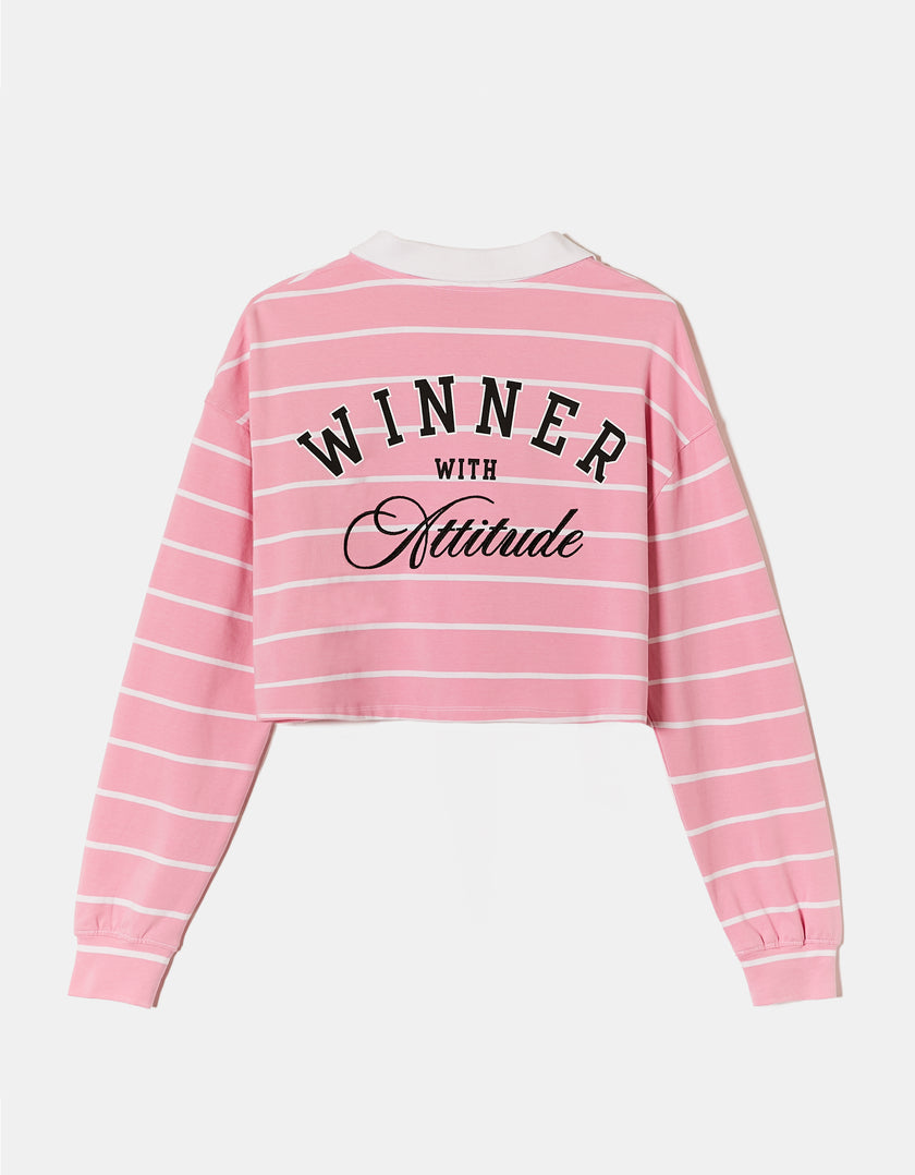 Polo Neck T-shirt with Print | Striped