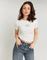 Printed Cropped T-shirt | Off White