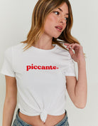 Knotted T-shirt with Print | White