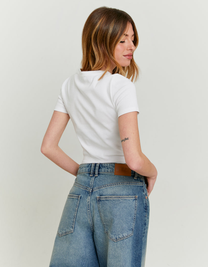Knotted T-shirt with Print | White