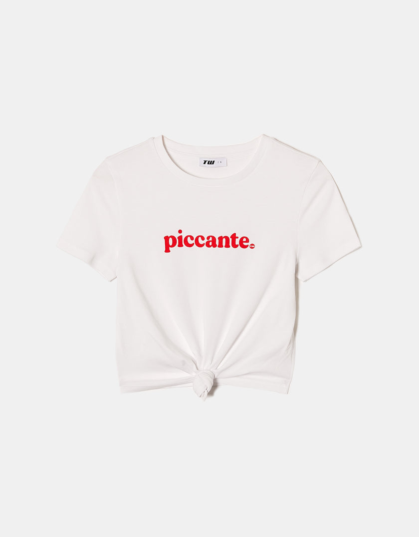Knotted T-shirt with Print | White