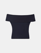 Off Shoulder Basic Top | Navy