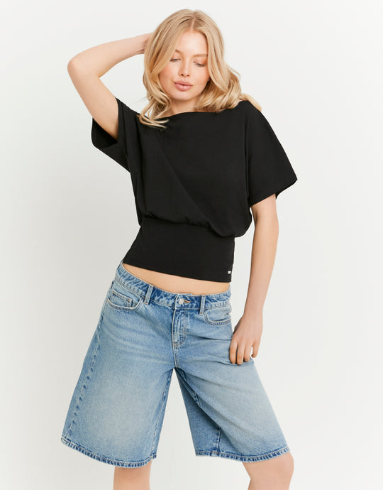 Boat neck Basic T-shirt | Black