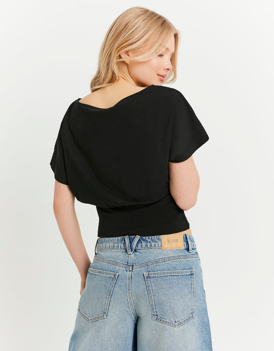 Boat neck Basic T-shirt | Black
