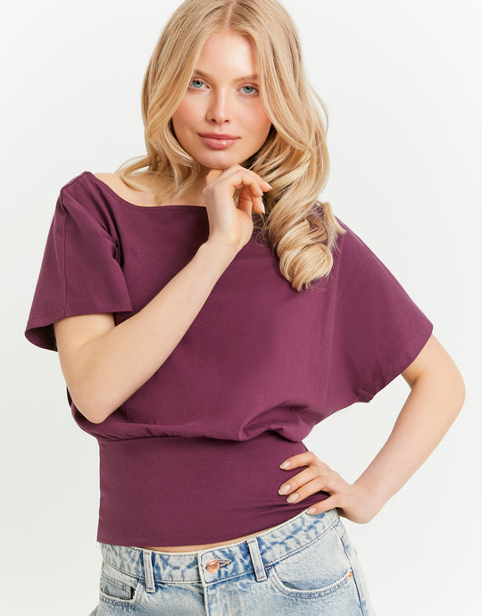 Boat neck Basic T-shirt | Bordeau