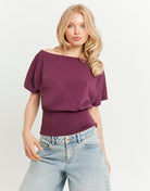 Boat neck Basic T-shirt | Bordeau