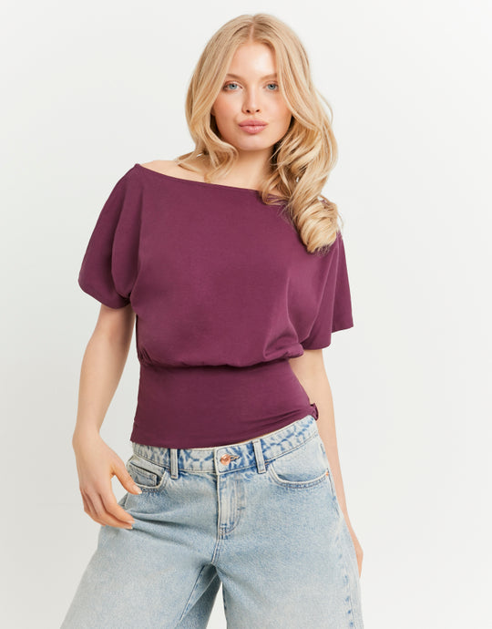 Boat neck Basic T-shirt | Bordeau