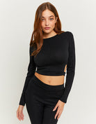 Cut Out Lurex Cropped Top | Black