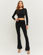 Cut Out Lurex Cropped Top | Black