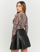 Leo Print Mesh Top with Polo Neck | Leo Print