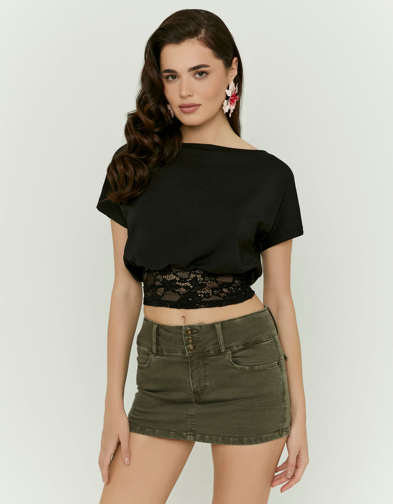 Asymmetric Lace Top | Black