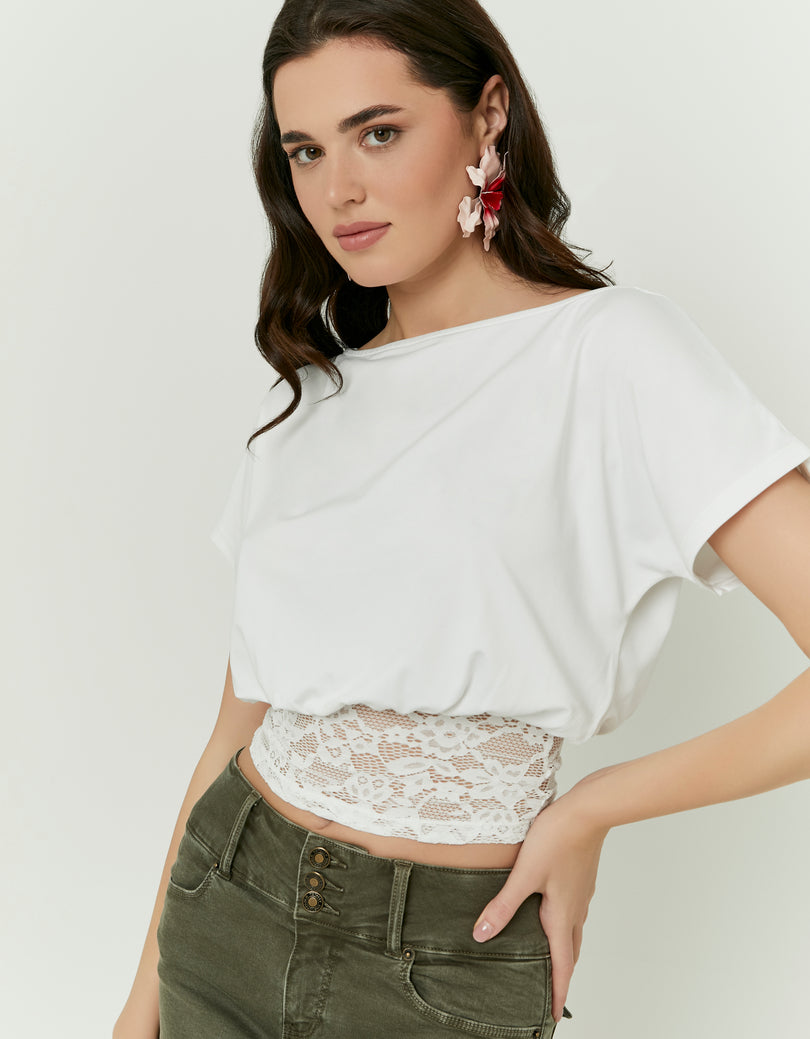 Asymmetric Lace Top | White